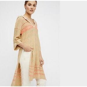 New Free People Berkeley Tunic Hooded Crochet Knit Cover-Up Sweater Small